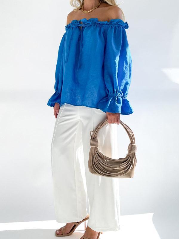 Elegant Bandage Loose Casual One Shoulder Balloon Sleeve Top - 808Lush
