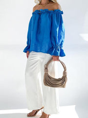 Elegant Bandage Loose Casual One Shoulder Balloon Sleeve Top - 808Lush