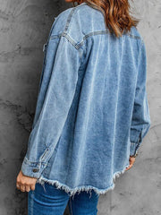 Street trendy denim lapel loose type simple blouse - 808Lush