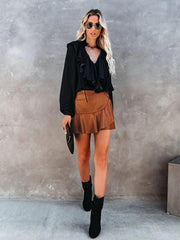 High Waist Ruffle Irregular Sexy Babes PU Skirt - 808Lush