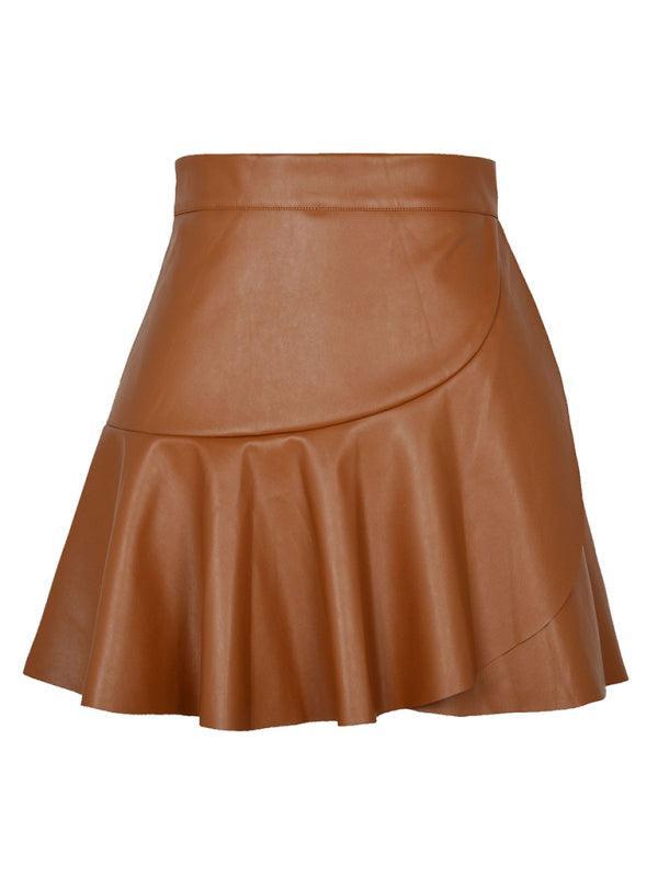 High Waist Ruffle Irregular Sexy Babes PU Skirt - 808Lush