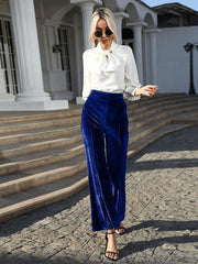 Women's gold velvet high waist slightly flared wide leg pants - 808Lush