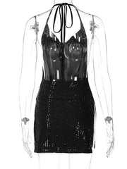 Sexy backless hollow halter neck figure-flattering short dress - 808Lush