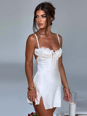 sexy V-neck lace-up hip-covering hot girl dress with slits