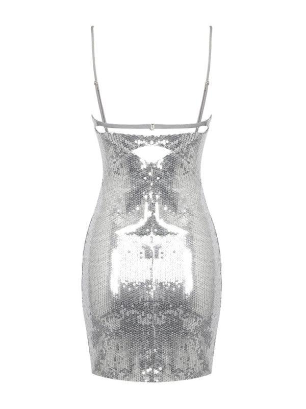Women's buckle silver sequin dress - 808Lush