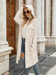 Women's hooded plaid knitted cardigan