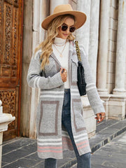 Women's hooded plaid knitted cardigan