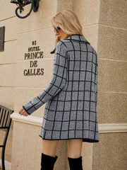 Women's houndstooth lapel knitted cardigan