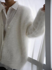Women's loose long sleeve long wool V-neck sweater cardigan