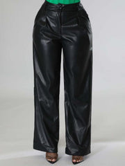 PU women's loose wide-leg pocket casual leather pants - 808Lush
