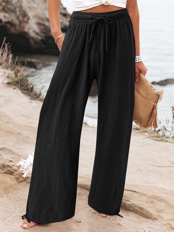Elastic casual solid color wide leg trousers - 808Lush
