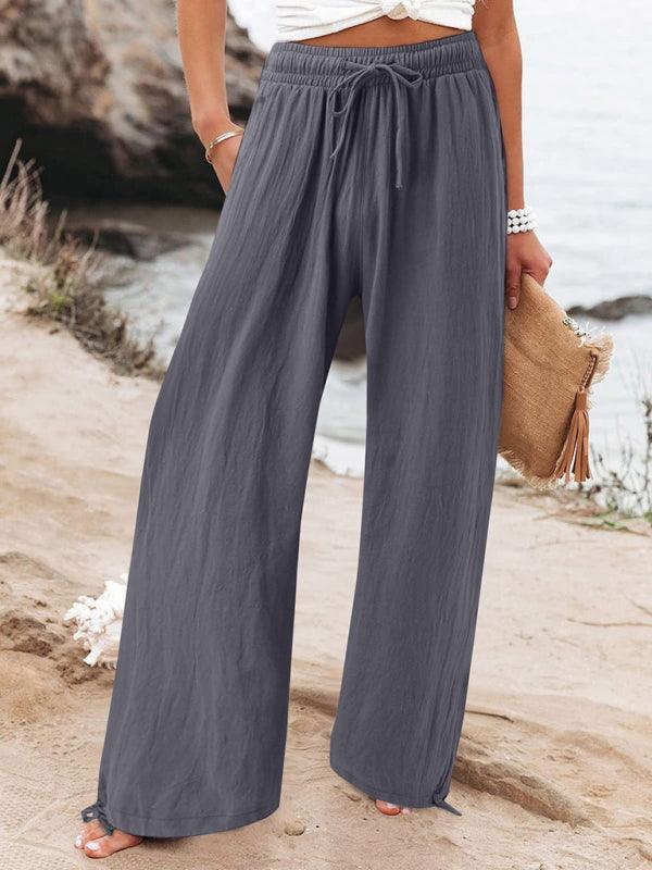 Elastic casual solid color wide leg trousers - 808Lush