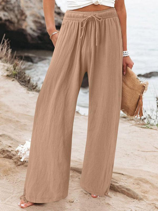 Elastic casual solid color wide leg trousers - 808Lush