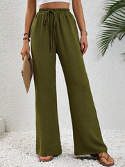 Comfortable casual wide leg pants with elastic waist - 808Lush