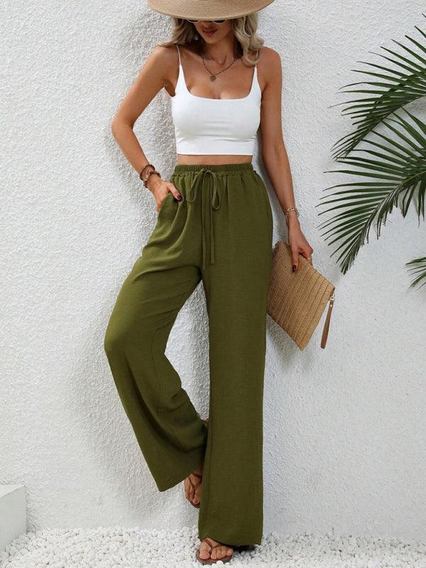 Comfortable casual wide leg pants with elastic waist - 808Lush