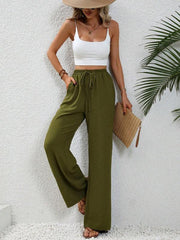 Comfortable casual wide leg pants with elastic waist - 808Lush