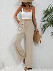 Comfortable casual wide leg pants with elastic waist - 808Lush