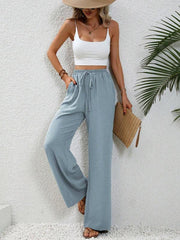 Comfortable casual wide leg pants with elastic waist - 808Lush