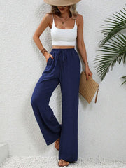 Comfortable casual wide leg pants with elastic waist - 808Lush