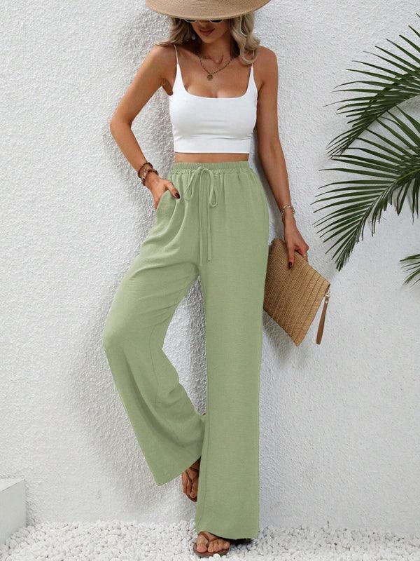 Comfortable casual wide leg pants with elastic waist - 808Lush