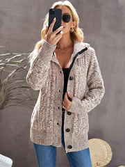Women's warm hooded long-sleeved cardigan knitted