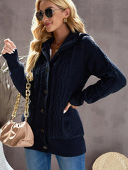 Women's warm hooded long-sleeved cardigan knitted