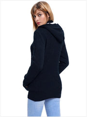 Women's warm hooded long-sleeved cardigan knitted