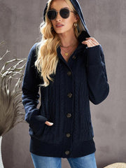 Women's warm hooded long-sleeved cardigan knitted