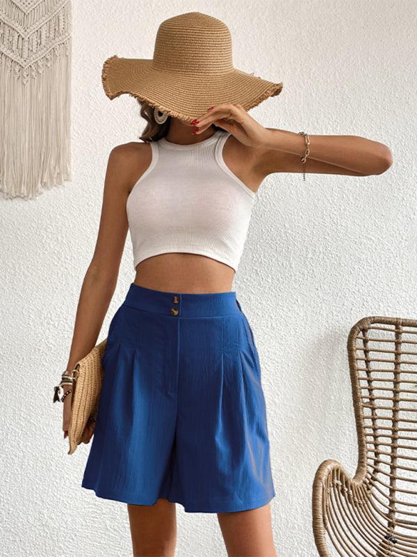Women's high-waisted loose 2-button shorts - 808Lush