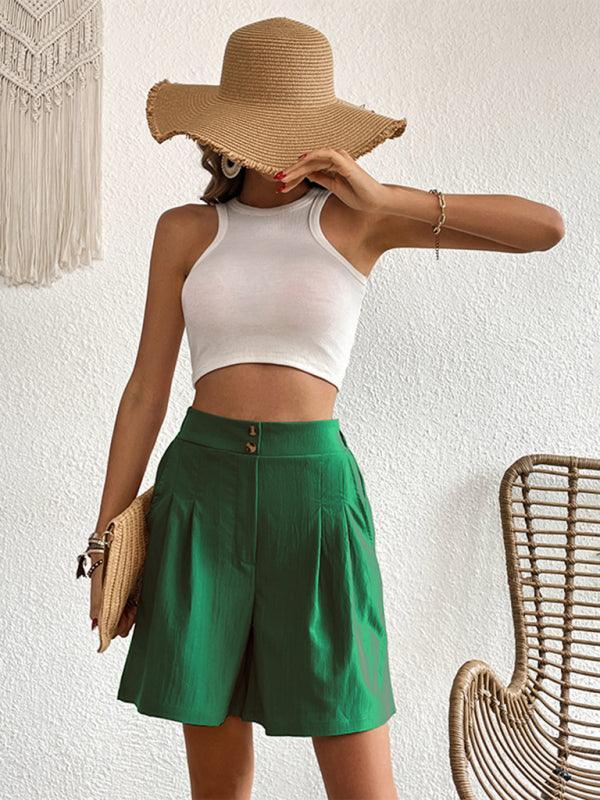 Women's high-waisted loose 2-button shorts - 808Lush