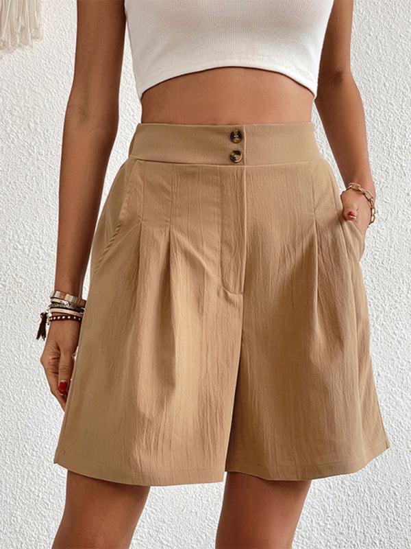 Women's high-waisted loose 2-button shorts - 808Lush