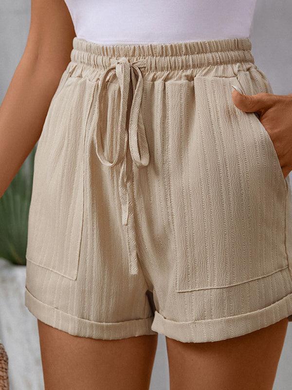 lace-up casual with elastic waist and loose wide-leg shorts - 808Lush