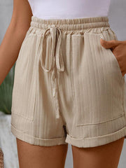 lace-up casual with elastic waist and loose wide-leg shorts - 808Lush
