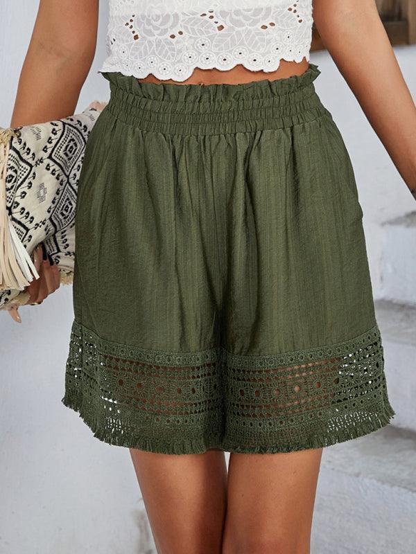 women's lace patchwork wide leg shorts - 808Lush