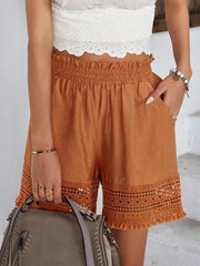 women's lace patchwork wide leg shorts - 808Lush