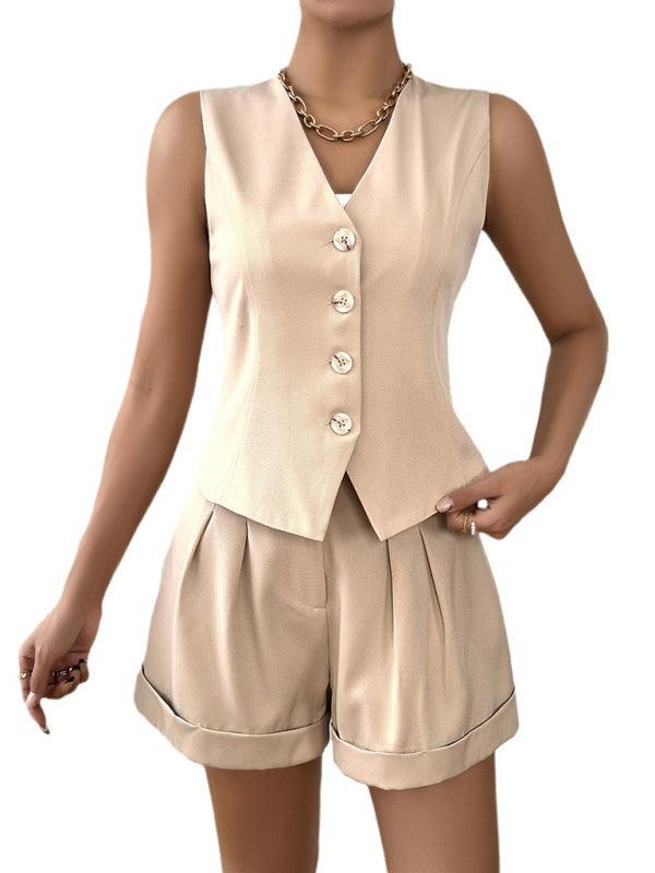 women's casual sleeveless vest shorts suit suit - 808Lush