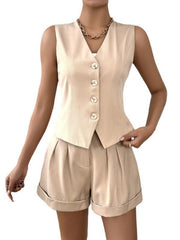 women's casual sleeveless vest shorts suit suit - 808Lush