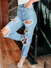 Women's Straight High Waist Slimming Ripped Jeans - 808Lush