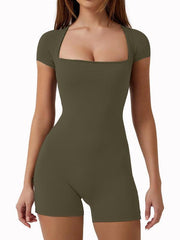 yoga tight-fitting shoulder sleeve sports jumpsuit shorts - 808Lush