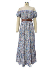 Women's Fashionable Boat Neck Short Sleeve Bohemian Dress - 808Lush