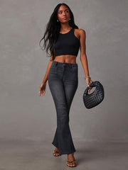 Women's Retro Washed High Waist Slimming Stretch Micro Flared Jeans - 808Lush