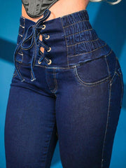 high-waisted slimming butt-lifting strappy slim-fitting jeans - 808Lush