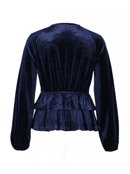 Women's v-neck velvet long-sleeved top