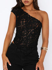 lace slope neck cardigan loose splicing backless lace-up top - 808Lush