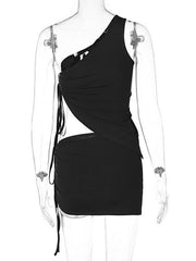 one-shoulder design vest and pleated skirt two-piece set - 808Lush