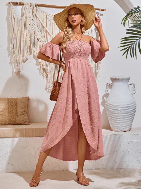 casual holiday irregular hem solid color wrap dress - 808Lush