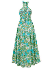 casual resort style printed halter neck dress - 808Lush