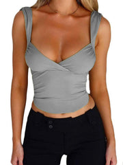 women's suspender cross large V-neck backless lace-up fashionable top - 808Lush