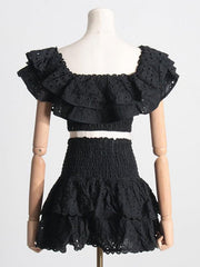 short top, high-waisted cake layer skirt, sexy two-piece suit - 808Lush