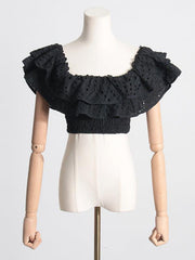 short top, high-waisted cake layer skirt, sexy two-piece suit - 808Lush